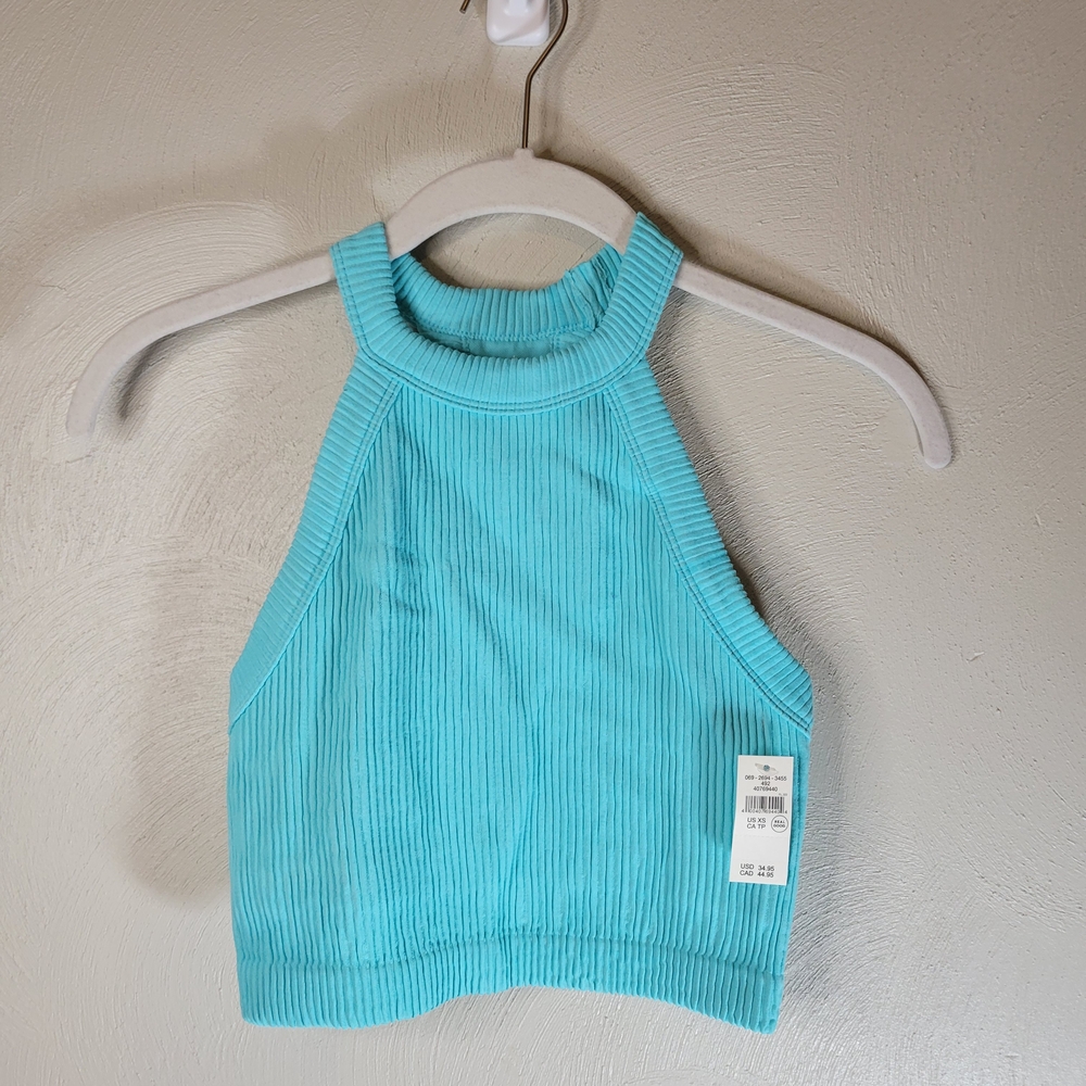 NWT Aerie Superchill Seamless High Neck Bra Top - Teal- Ladies Sze X-Small